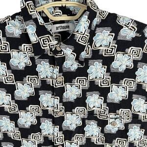 arthouse Mens Shirt Size‎ L Blue Black Floral All Over Print Short Sleeve Button